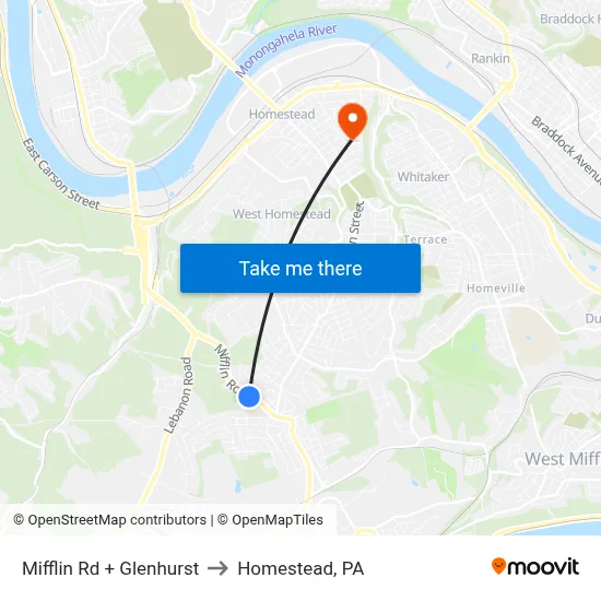 Mifflin Rd + Glenhurst to Homestead, PA map