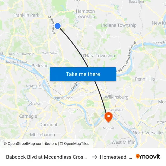 Babcock Blvd at Mccandless Crossing to Homestead, PA map