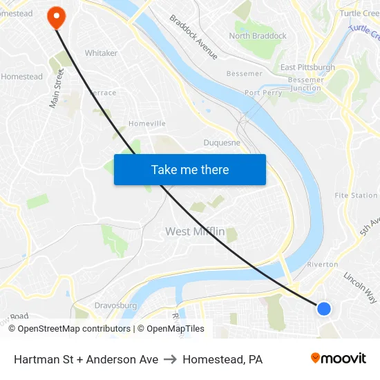 Hartman St + Anderson Ave to Homestead, PA map