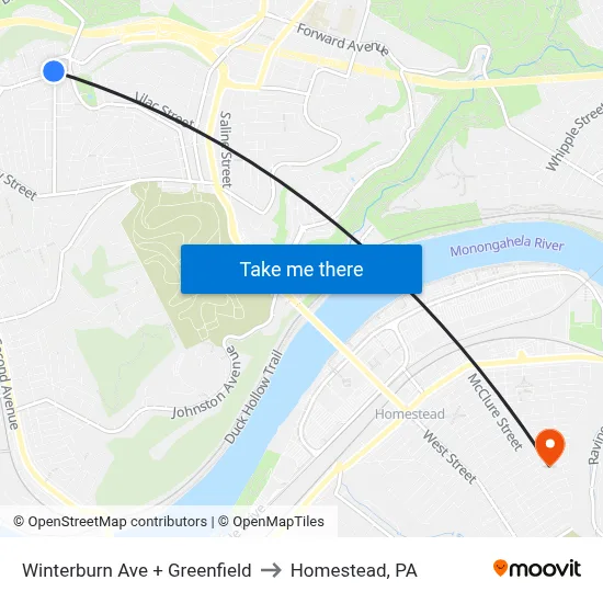 Winterburn Ave + Greenfield to Homestead, PA map