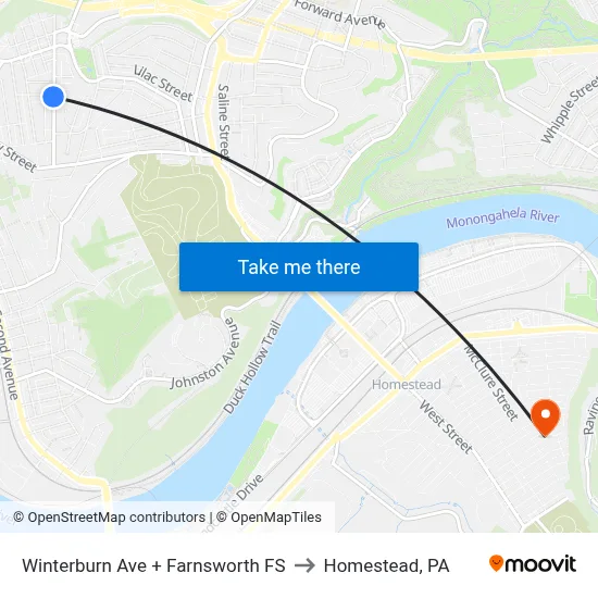 Winterburn Ave + Farnsworth FS to Homestead, PA map