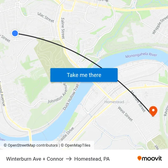 Winterburn Ave + Connor to Homestead, PA map