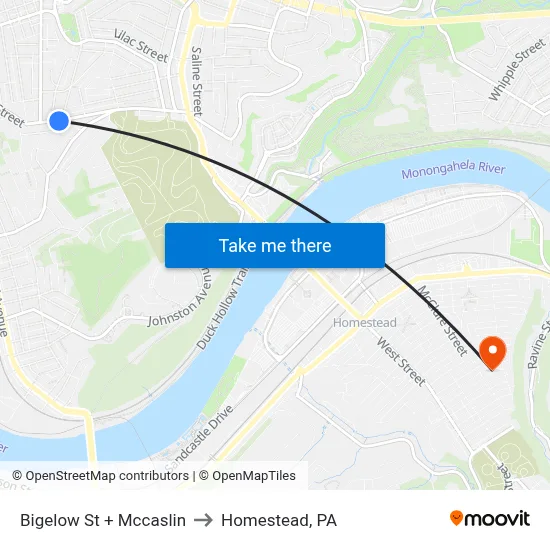 Bigelow St + Mccaslin to Homestead, PA map
