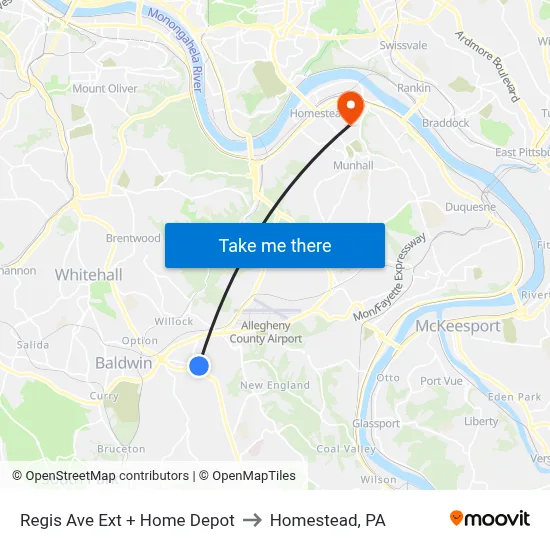 Regis Ave Ext + Home Depot to Homestead, PA map