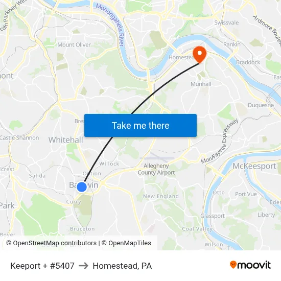 Keeport + #5407 to Homestead, PA map