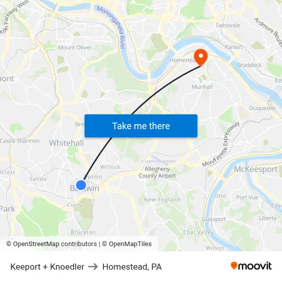 Keeport + Knoedler to Homestead, PA map