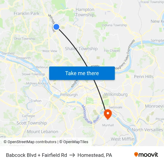 Babcock Blvd + Fairfield Rd to Homestead, PA map