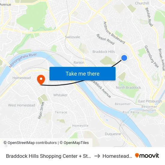 Braddock Hills Shopping Center + Storefront to Homestead, PA map