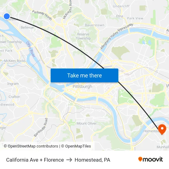 California Ave + Florence to Homestead, PA map