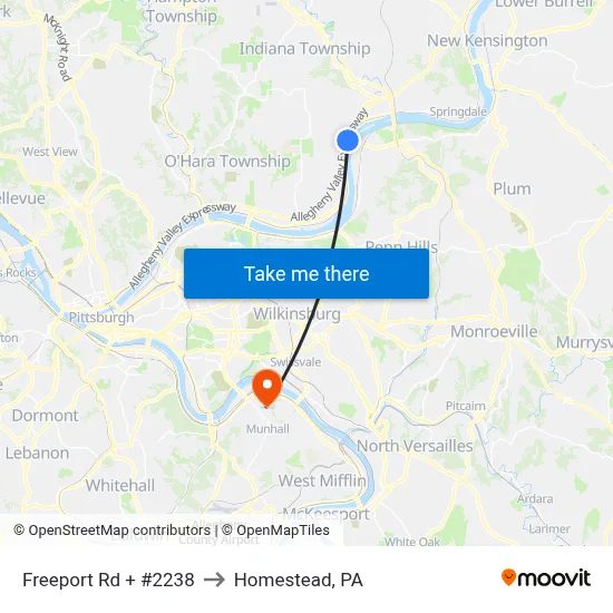 Freeport Rd + #2238 to Homestead, PA map