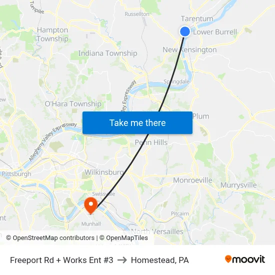 Freeport Rd + Works Ent #3 to Homestead, PA map