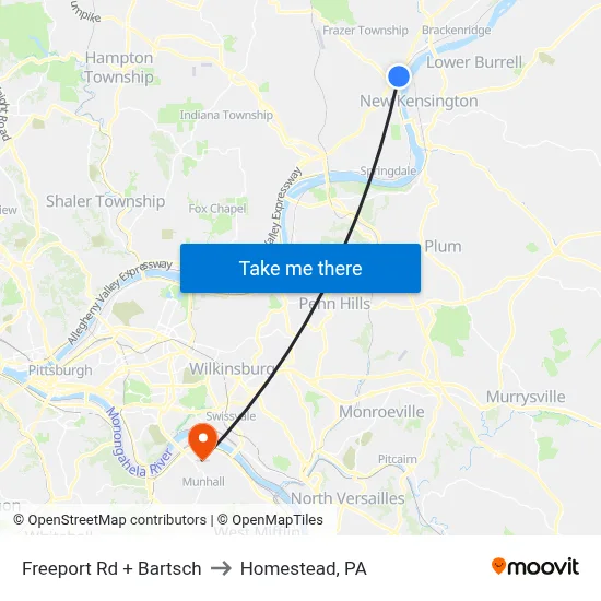 Freeport Rd + Bartsch to Homestead, PA map