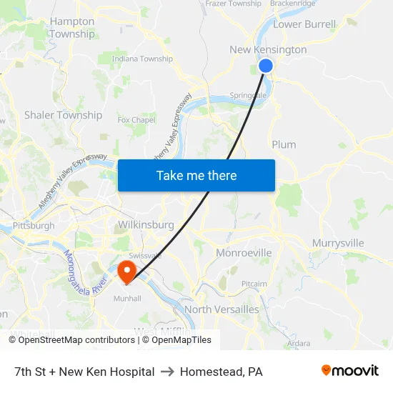 7th St + New Ken Hospital to Homestead, PA map