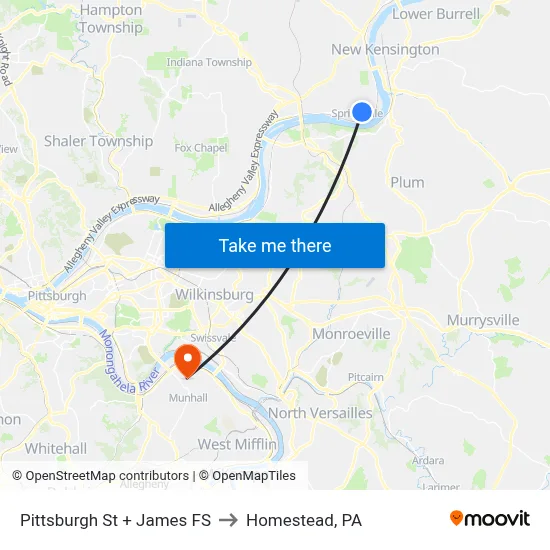 Pittsburgh St + James FS to Homestead, PA map
