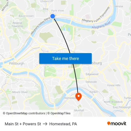 Main St + Powers St to Homestead, PA map