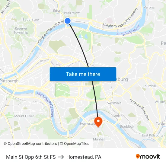 Main St Opp 6th St FS to Homestead, PA map
