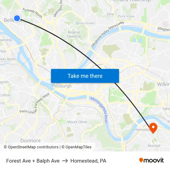 Forest Ave + Balph Ave to Homestead, PA map