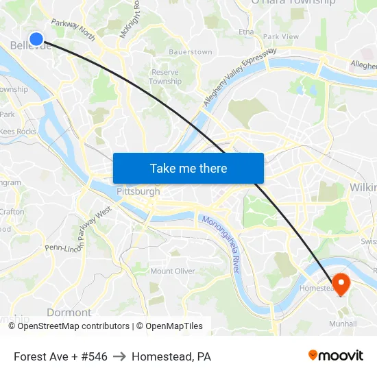 Forest Ave + #546 to Homestead, PA map