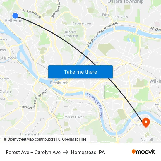 Forest Ave + Carolyn Ave to Homestead, PA map