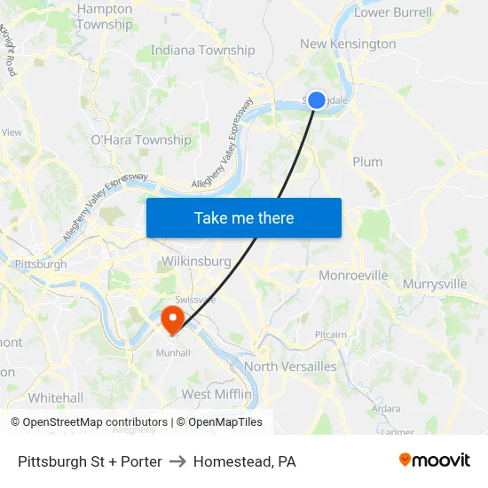 Pittsburgh St + Porter to Homestead, PA map