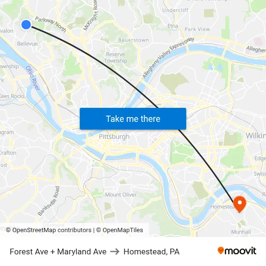 Forest Ave + Maryland Ave to Homestead, PA map