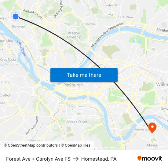 Forest Ave + Carolyn Ave FS to Homestead, PA map