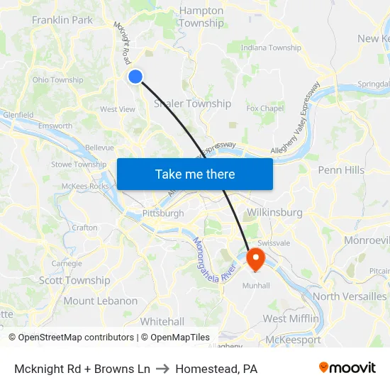Mcknight Rd + Browns Ln to Homestead, PA map