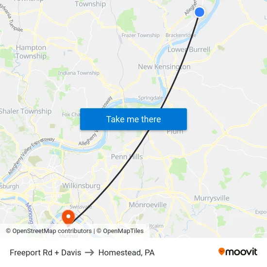 Freeport Rd + Davis to Homestead, PA map