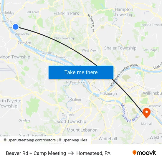 Beaver Rd + Camp Meeting to Homestead, PA map