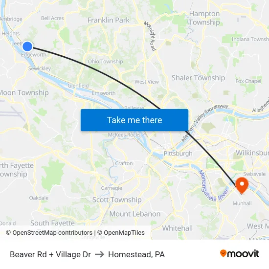 Beaver Rd + Village Dr to Homestead, PA map