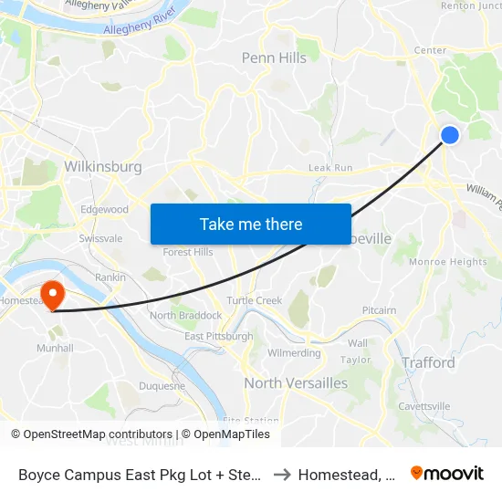 Boyce Campus East Pkg Lot + Steps to Homestead, PA map