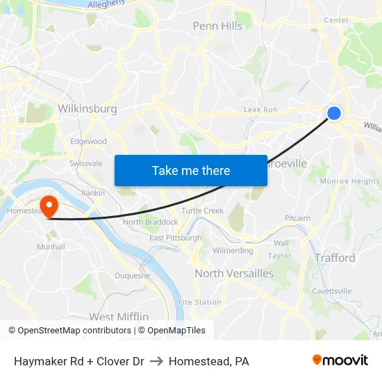 Haymaker Rd + Clover Dr to Homestead, PA map