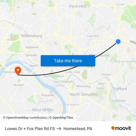 Lowes Dr + Fox Plan Rd FS to Homestead, PA map