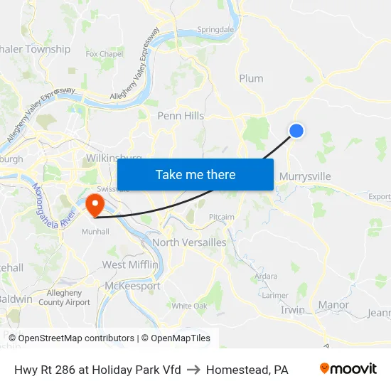 Hwy Rt 286 at Holiday Park Vfd to Homestead, PA map