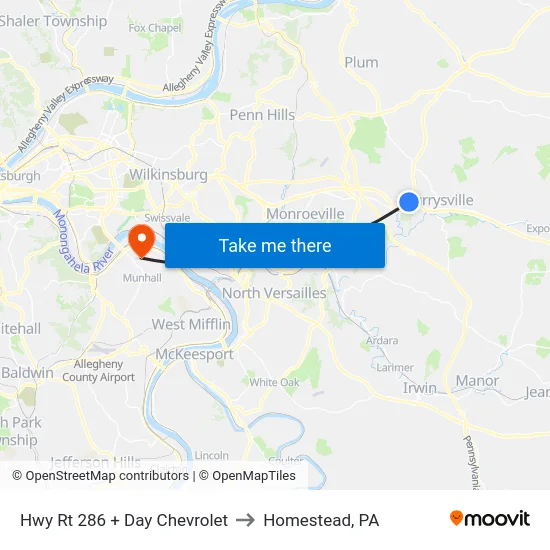 Hwy Rt 286 + Day Chevrolet to Homestead, PA map