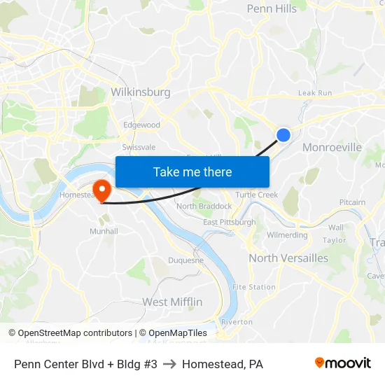 Penn Center Blvd + Bldg #3 to Homestead, PA map