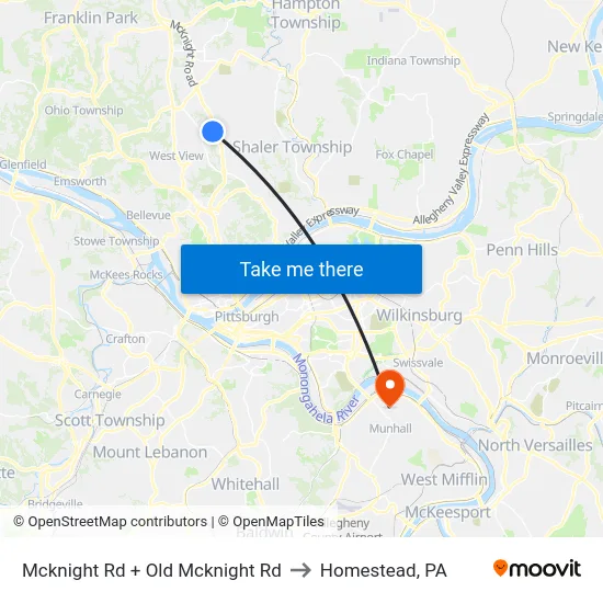 Mcknight Rd + Old Mcknight Rd to Homestead, PA map