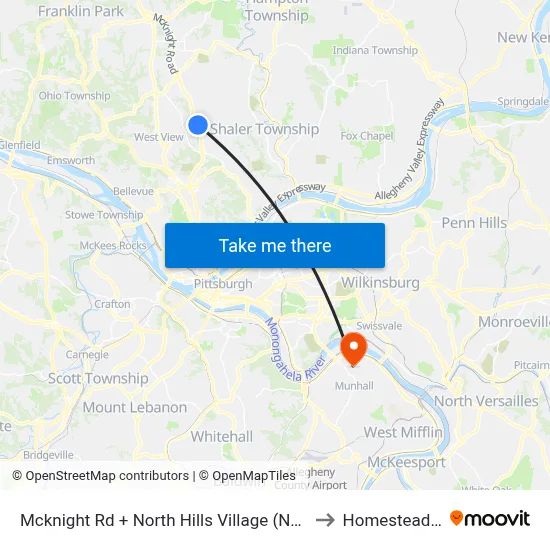 Mcknight Rd + North Hills Village (North Ent) to Homestead, PA map