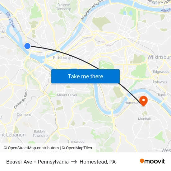Beaver Ave + Pennsylvania to Homestead, PA map