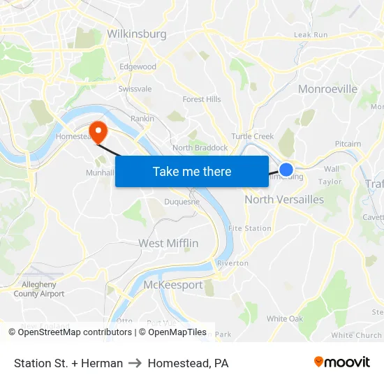 Station St. + Herman to Homestead, PA map