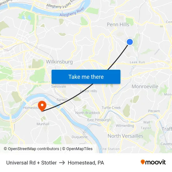 Universal Rd + Stotler to Homestead, PA map