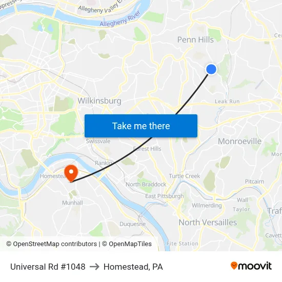 Universal Rd #1048 to Homestead, PA map