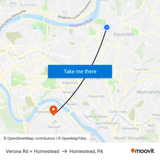 Verona Rd + Homestead to Homestead, PA map