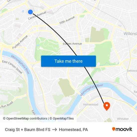 Craig St + Baum Blvd FS to Homestead, PA map