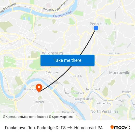 Frankstown Rd + Parkridge Dr FS to Homestead, PA map