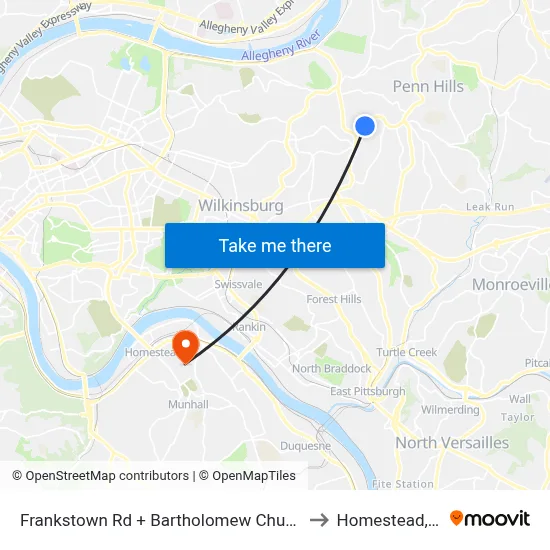Frankstown Rd + Bartholomew Church Dr to Homestead, PA map