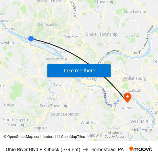 Ohio River Blvd + Kilbuck (I-79 Ent) to Homestead, PA map