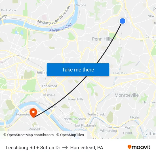 Leechburg Rd + Sutton Dr to Homestead, PA map