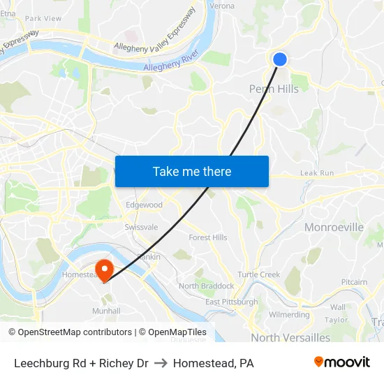 Leechburg Rd + Richey Dr to Homestead, PA map