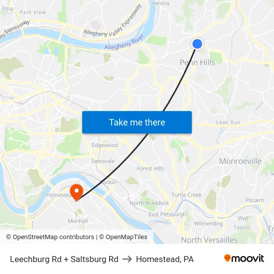 Leechburg Rd + Saltsburg Rd to Homestead, PA map